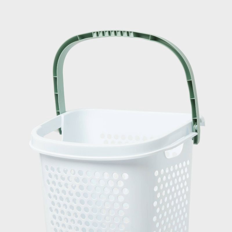 slide 3 of 3, Rolling Hamper White with Daydream Green Handles - Brightroom™, 1 ct