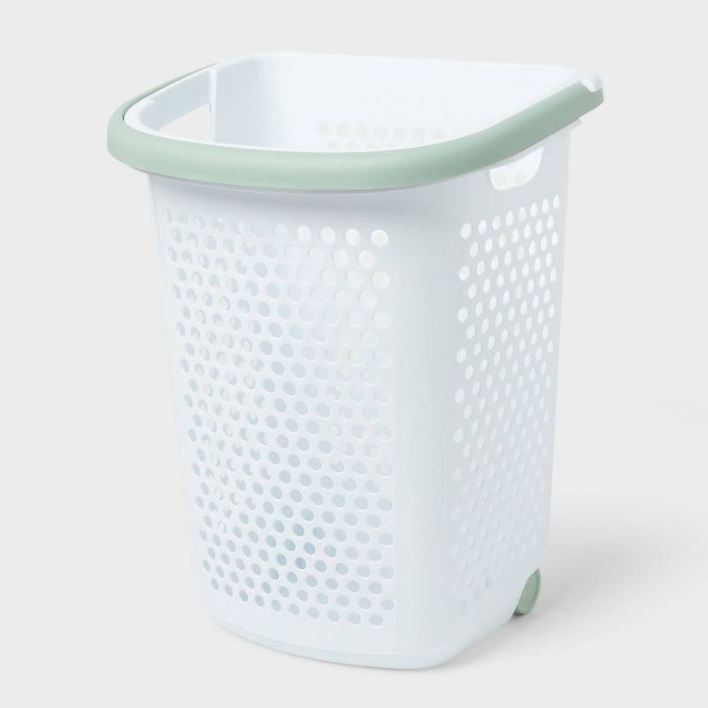 slide 1 of 3, Rolling Hamper White with Daydream Green Handles - Brightroom™, 1 ct