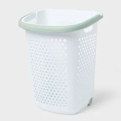 Rolling Hamper White with Daydream Green Handles - Brightroom™