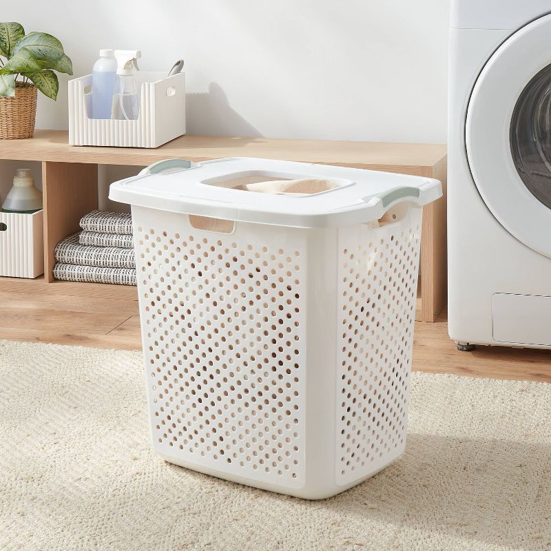 slide 2 of 3, BR XL Lamper with Lid White with Daydream Green Handles - Brightroom™, 1 ct