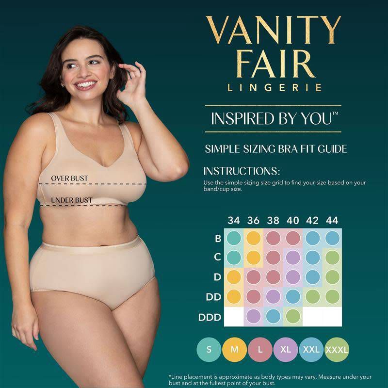 slide 5 of 6, Vanity Fair Lingerie Women's Comfort Simple Sizing Wireless Bra Inspired By You - Beige L: Molded Cup, Microfiber, 1 ct