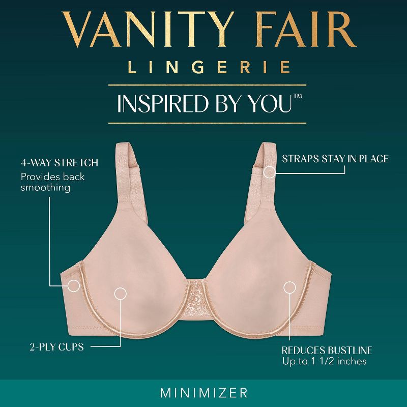 slide 5 of 6, Vanity Fair Lingerie Women's Smoothing Underwire Minimizer Bra Inspired By You - Black 36D: Nylon Spandex Molded Cup, 1 ct