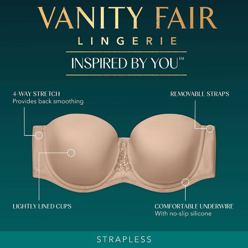 slide 6 of 7, Vanity Fair Lingerie Women's Smoothing Underwire Strapless Bra Inspired By You - Black 36C: Molded Cup, Removable Strap, 1 ct