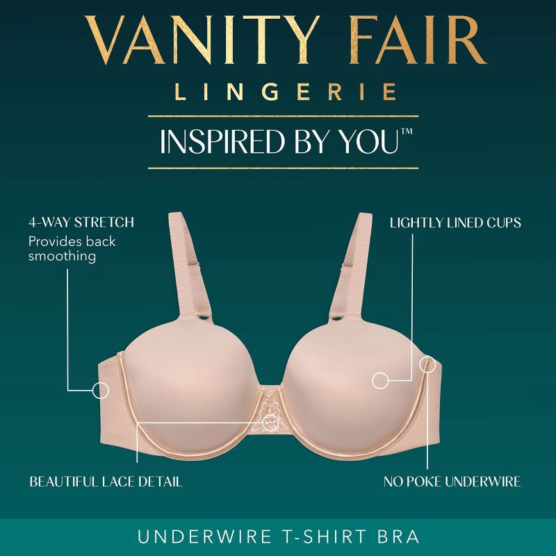 slide 5 of 6, Vanity Fair Lingerie Women's Smoothing Underwire T-Shirt Bra Inspired By You - Beige 36D: Adjustable Strap, Molded Cup, 1 ct
