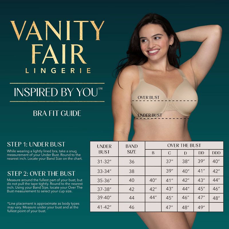 slide 4 of 6, Vanity Fair Lingerie Women's Smoothing Underwire Minimizer Bra Inspired By You - Beige 38DD: Nylon Spandex Blend, Adjustable Straps, Molded Cup, 1 ct