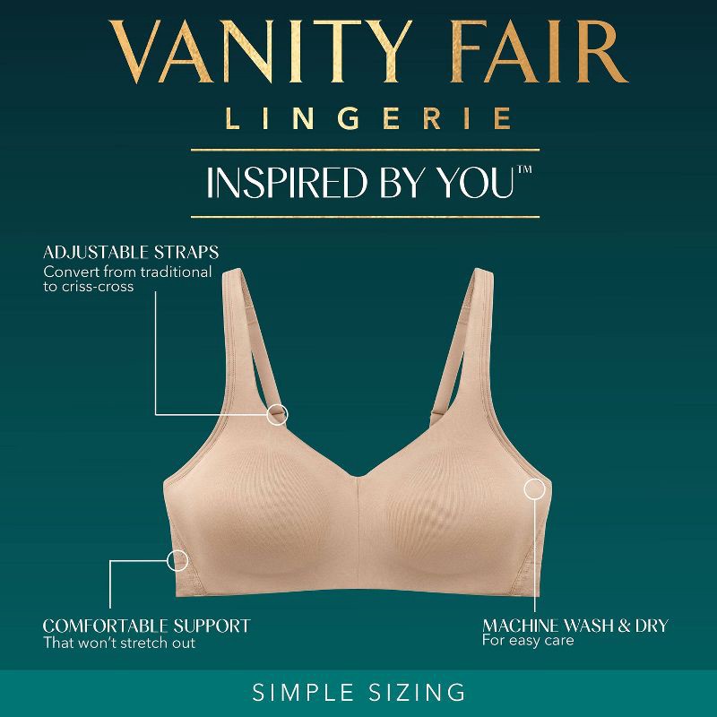 slide 6 of 6, Vanity Fair Lingerie Women's Comfort Simple Sizing Wireless Bra Inspired By You - Pink XL: Molded Cup, Microfiber, 1 ct