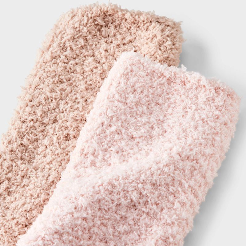 slide 3 of 3, Women's Solid 2pk Cozy Crew Socks - Auden™ Pink/Tan 4-10: Recycled Polyester, Knit, Tagless, 2 ct