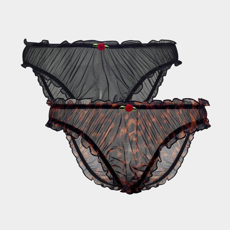 slide 1 of 7, Parade Women's 2pk Silky Mesh Cheeky Underwear - Animal/Eightball XL: Recycled Cotton, Spandex, Low Rise, Leopard Spot Pattern, 2 ct
