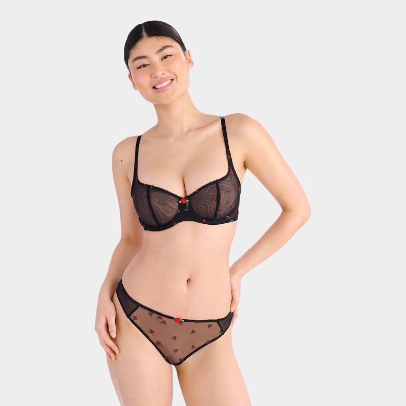 slide 4 of 6, Parade Women's Embroidered Unlined Balconette Bra - Sweet Cherry S: Recycled Nylon, Adjustable Strap, Mesh, 1 ct