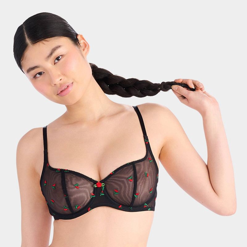 slide 1 of 6, Parade Women's Embroidered Unlined Balconette Bra - Sweet Cherry S: Recycled Nylon, Adjustable Strap, Mesh, 1 ct