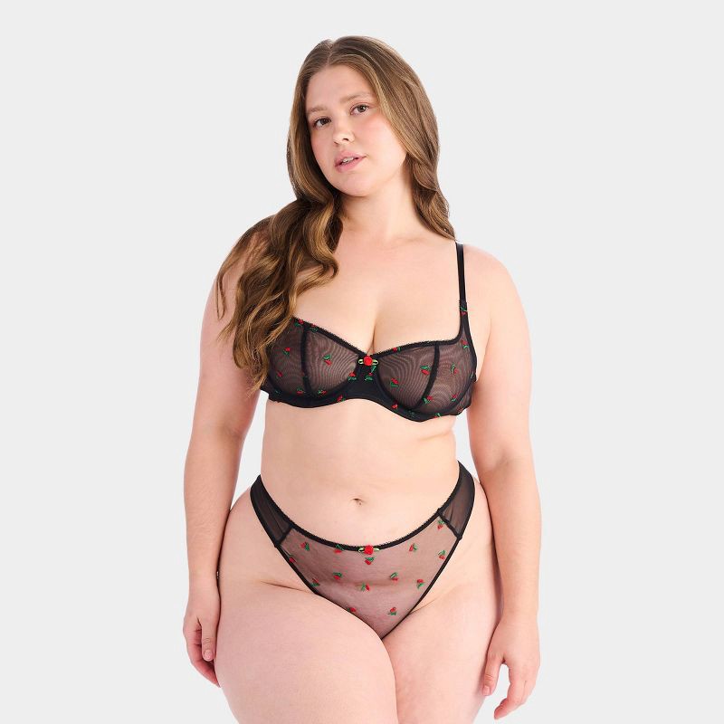 slide 3 of 4, Parade Women's Embroidered Unlined Balconette Bra - Sweet Cherry XL: Recycled Nylon, Adjustable Strap, Sheer Mesh, 1 ct