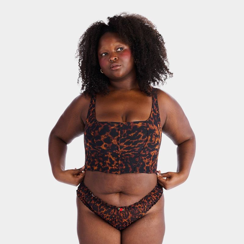 slide 4 of 4, Parade Women's Silky Mesh Corset - Animal XXL: Recycled Nylon, Spandex, Leopard Spot, Adjustable Strap, Bustiers, 1 ct