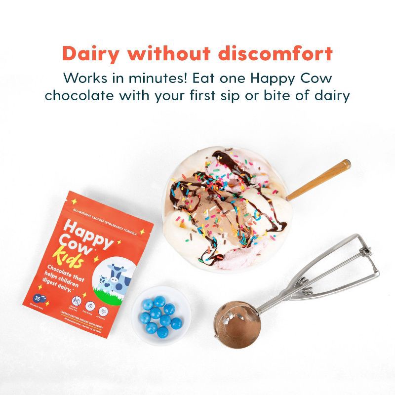 slide 6 of 9, Happy Cow Kids' Fast Acting Lactase Dietary Supplement Sugar Shell - Chocolate - 35ct, 35 ct