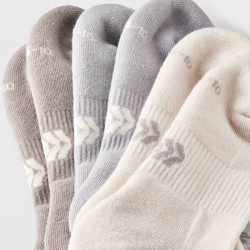 slide 3 of 3, Women's Cushioned Ruffle 3pk Ankle Socks - All In Motion™ Beige/Gray/Tan 4-10: Arch Support, Knit, 3 ct