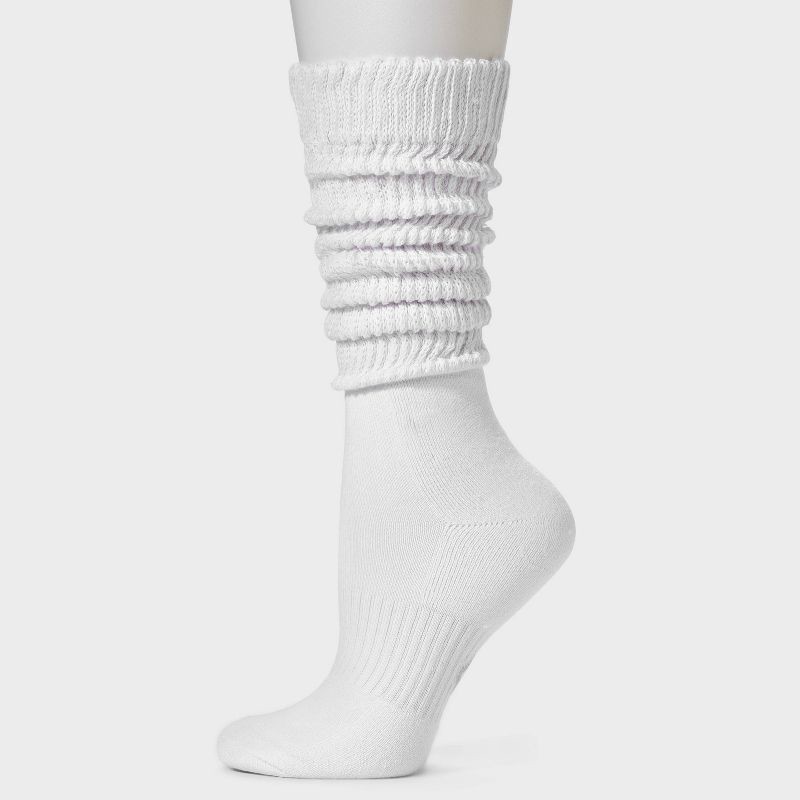 slide 2 of 4, Women's Cushioned Scrunch 2pk Crew Socks - All In Motion™ White 4-10: Arch Support, Knit Midweight, 2 ct