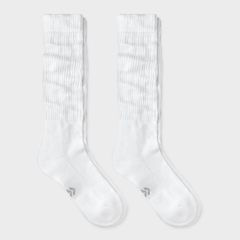slide 1 of 4, Women's Cushioned Scrunch 2pk Crew Socks - All In Motion™ White 4-10: Arch Support, Knit Midweight, 2 ct