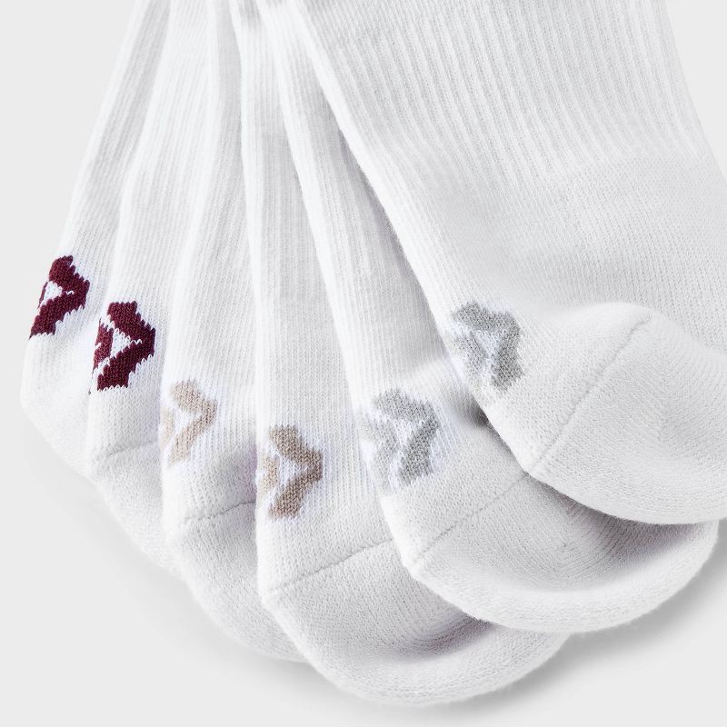 slide 3 of 3, Women's Cushioned Varsity 4pk Short Crew Socks - All In Motion™ White/Tan 4-10: Arch Support, Knit, 4 ct