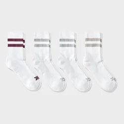 Women's Cushioned Varsity 4pk Short Crew Socks - All In Motion™ White/Tan 4-10: Arch Support, Knit
