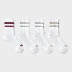 Women's Cushioned Varsity 4pk Short Crew Socks - All In Motion™ White/Tan 4-10: Arch Support, Knit