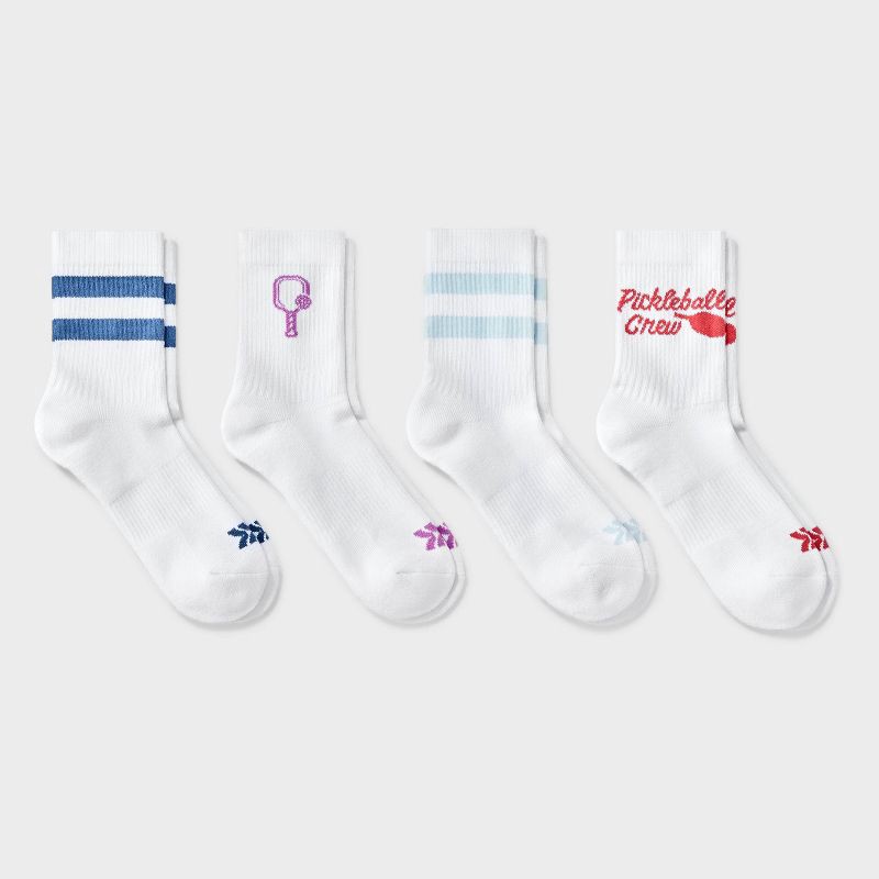 slide 1 of 3, Women's Cushioned Pickleball 4pk Short Crew Socks - All In Motion™ White/Blue/Purple 4-10: Arch Support, Knit, 4 ct