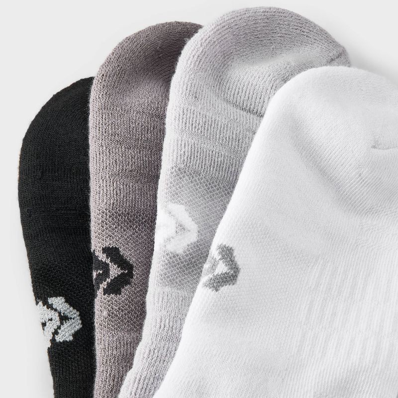 slide 3 of 3, Women's Cushioned Active Practice 4pk No Show Socks - All In Motion™ White/Gray/Black 4-10: Arch Support, Knit, 4 ct
