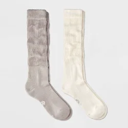Women's Cushioned Scrunch 2pk Crew Socks - All In Motion™ Ivory/Taupe 4-10: Arch Support, Knit Fabric