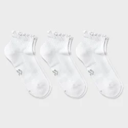 Women's Cushioned Ruffle 3pk Ankle Socks - All In Motion™ White 4-10: Arch Support, Knit Midweight
