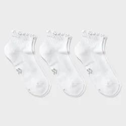Women's Cushioned Ruffle 3pk Ankle Socks - All In Motion™ White 4-10: Arch Support, Knit Midweight