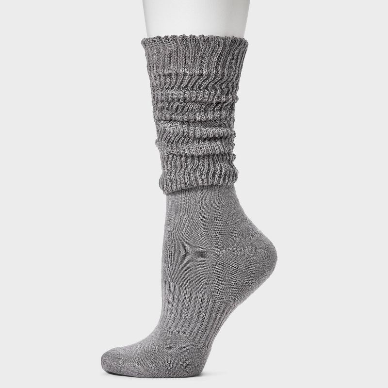 slide 2 of 4, Women's Cushioned Scrunch 2pk Athletic Crew Socks - All In Motion™ Gray 4-10: Recycled Polyester, Arch Support, Knit, 2 ct
