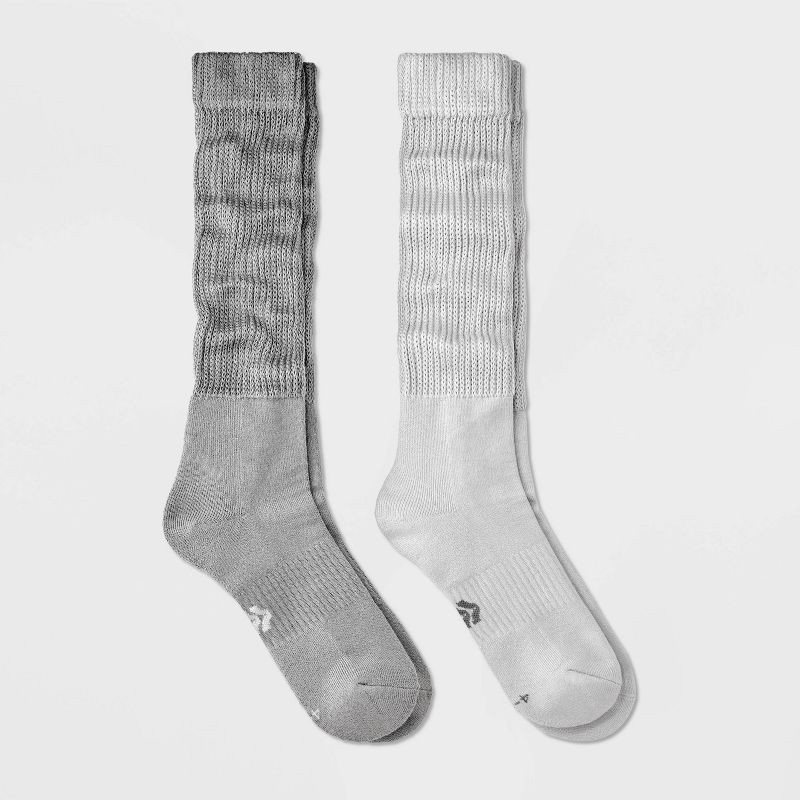 slide 1 of 4, Women's Cushioned Scrunch 2pk Athletic Crew Socks - All In Motion™ Gray 4-10: Recycled Polyester, Arch Support, Knit, 2 ct