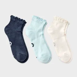 Women's Cushioned Ruffle 3pk Ankle Socks - All In Motion™ Navy/Light Blue/Beige 4-10: Arch Support, Knit Midweight Fabric