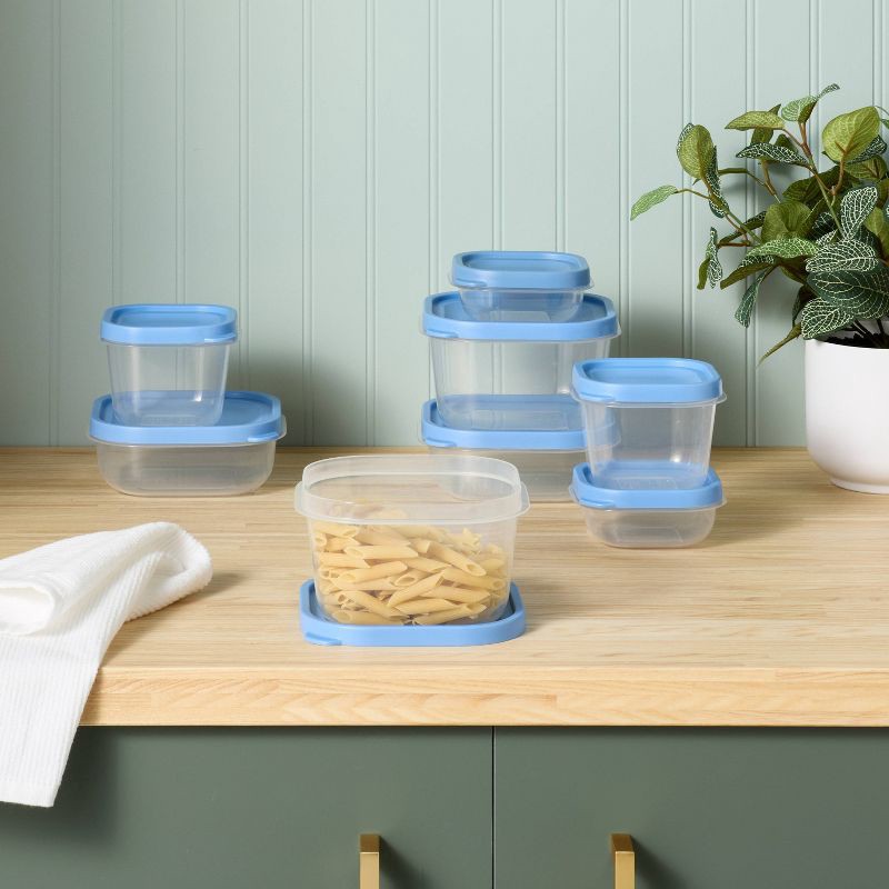 slide 2 of 3, 16pc (set of 8) Plastic Food Storage Container Set Blue - Room Essentials™, 16 ct