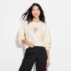 Peanuts Women's Valentine's Day Snoopy and Woodstock Heart Graphic Sweatshirt - Off-White XS