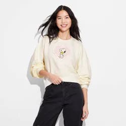 Peanuts Women's Valentine's Day Snoopy and Woodstock Heart Graphic Sweatshirt - Off-White XS