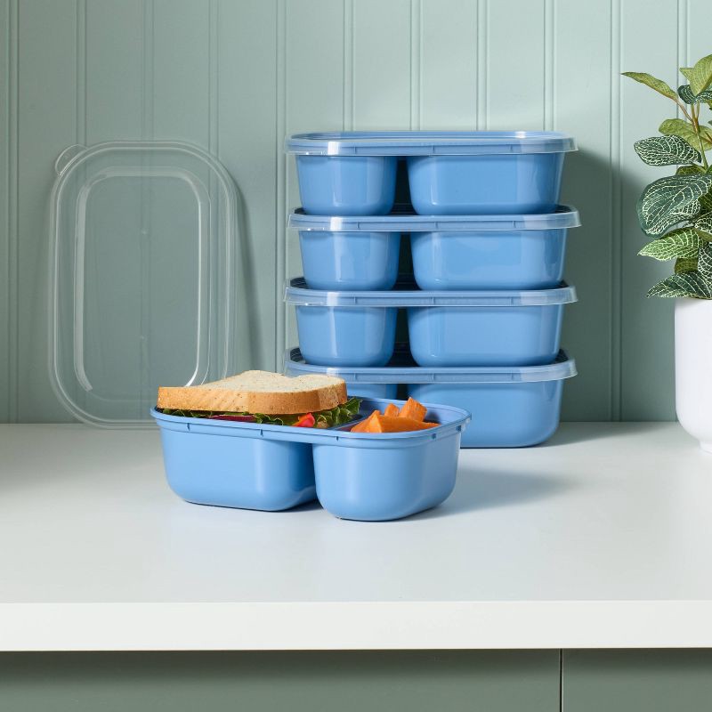 slide 2 of 3, 10pc (set of 5) Divided Plastic Meal Prep Food Storage Container Set Blue - Room Essentials™, 10 ct