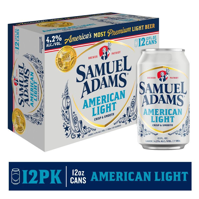 slide 7 of 7, Samuel Adams American Light Beer - 12pk/12 fl oz Cans, 12 ct; 12 fl oz