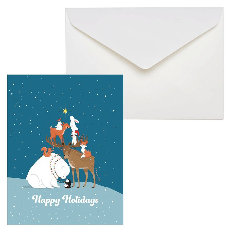 slide 3 of 3, Green Inspired 16ct Holiday Boxed Cards Animal Friends, 16 ct