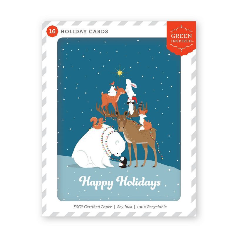 slide 1 of 3, Green Inspired 16ct Holiday Boxed Cards Animal Friends, 16 ct