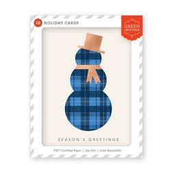 Green Inspired 16ct Holiday Boxed Cards Checkered Snowman