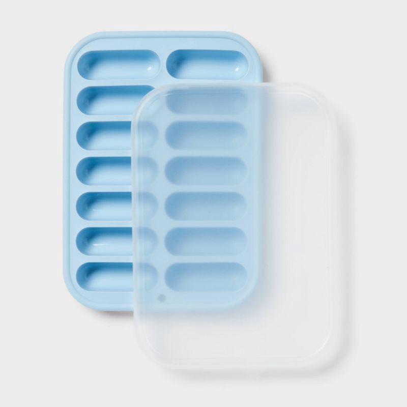 slide 3 of 3, 2pc Silicone Water Bottle Ice Cube Tray with Lid Blue - Room Essentials™, 2 ct