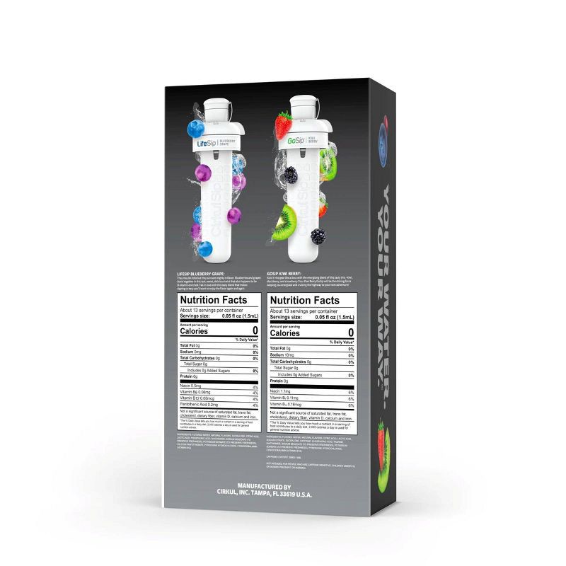 slide 2 of 7, Cirkul Matte Black Bottle with Black Lid and 2 Flavor Cartridges (LifeSip Blueberry Grape and GoSip Kiwi Berry) - 32oz, 32 oz