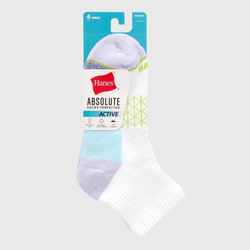 slide 3 of 4, Hanes Women's Absolute Active 4pk Ankle Socks - Assorted Color 5-9: Cushioned, Seamless Toe, 4 ct