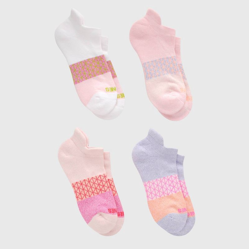 slide 2 of 4, Hanes Women's Absolute Active 4pk No Show Tab Socks - White/Purple/Pink 5-9: Cotton Blend, Arch Support, Cushioned Sole, Seamless Toe, 4 ct