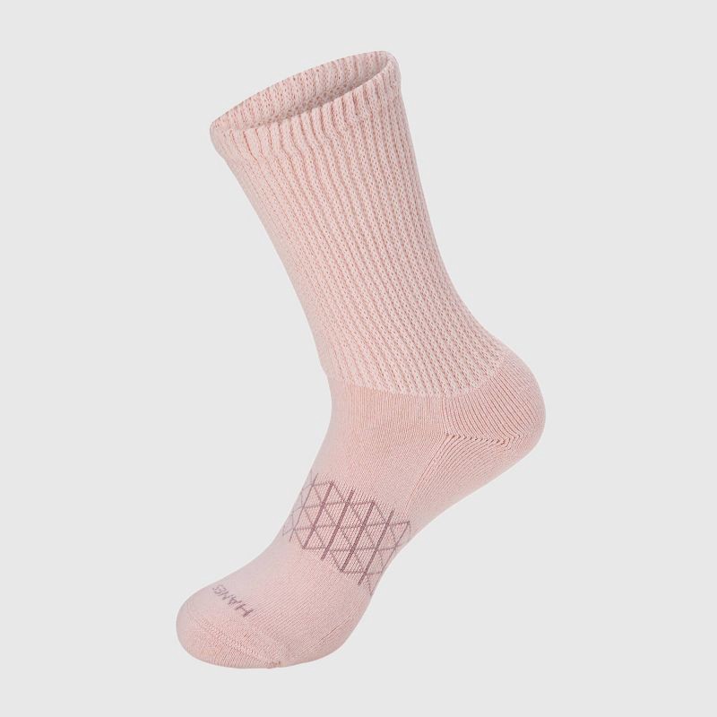 slide 2 of 8, Hanes Women's Absolute Wellness 3pk Non-Binding Crew Socks - Pink 5-9: Cushioned Sole, Seamless Toe, 3 ct