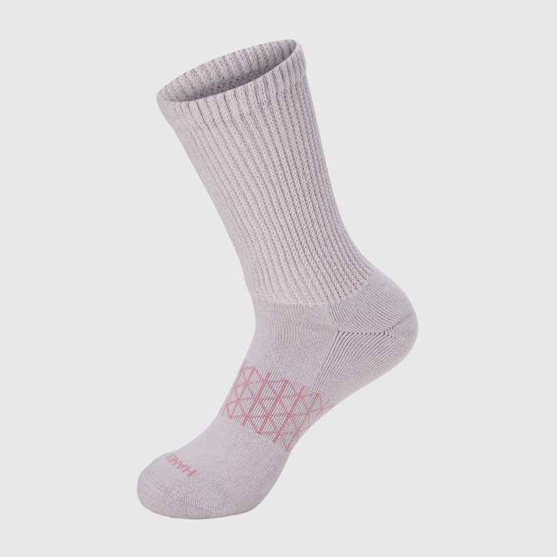 slide 3 of 8, Hanes Women's Absolute Wellness 3pk Non-Binding Crew Socks - Pink 5-9: Cushioned Sole, Seamless Toe, 3 ct