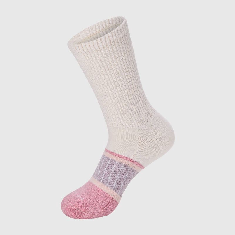 slide 4 of 8, Hanes Women's Absolute Wellness 3pk Non-Binding Crew Socks - Pink 5-9: Cushioned Sole, Seamless Toe, 3 ct