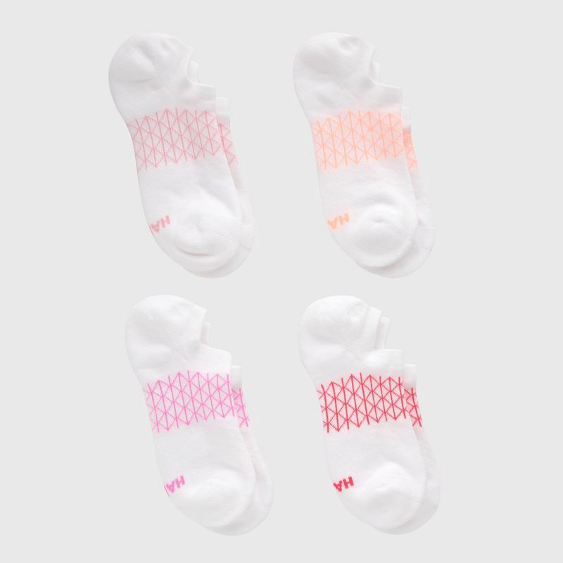 slide 2 of 3, Hanes Women's Absolute Active 4pk Super No Show Socks - White/Pink 5-9: Cotton Blend, Arch Support, Cushioned Sole, Seamless Toe, 4 ct