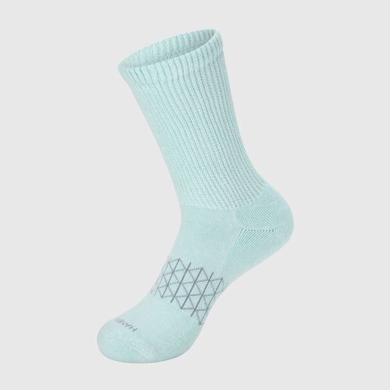 slide 3 of 7, Hanes Women's Absolute Wellness 3pk Non-Binding Crew Socks - Green 5-9: Cotton Blend, Cushioned Sole, Arch Support, Seamless Toe, 3 ct