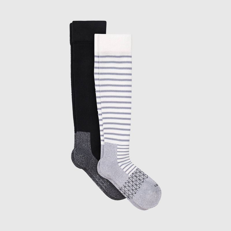 slide 4 of 7, Hanes Women's Absolute Wellness 2pk Over-the-Calf Socks, Mild Graduated Compression - Gray/Black 5-9: Cotton Blend, Cushioned Sole, Seamless Toe, 2 ct