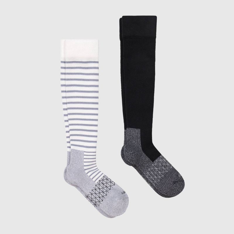 slide 5 of 7, Hanes Women's Absolute Wellness 2pk Over-the-Calf Socks, Mild Graduated Compression - Gray/Black 5-9: Cotton Blend, Cushioned Sole, Seamless Toe, 2 ct